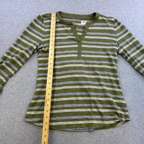 Talbots Shirt Womens Small Green Blue Striped V Neck Long Sleeve Casual Ladies - Picture 5 of 5